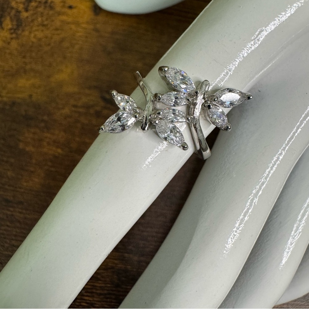 Crystal Butterfly Ring Silver Tone Bypass Fashion Fairycore Bohemian Size 5